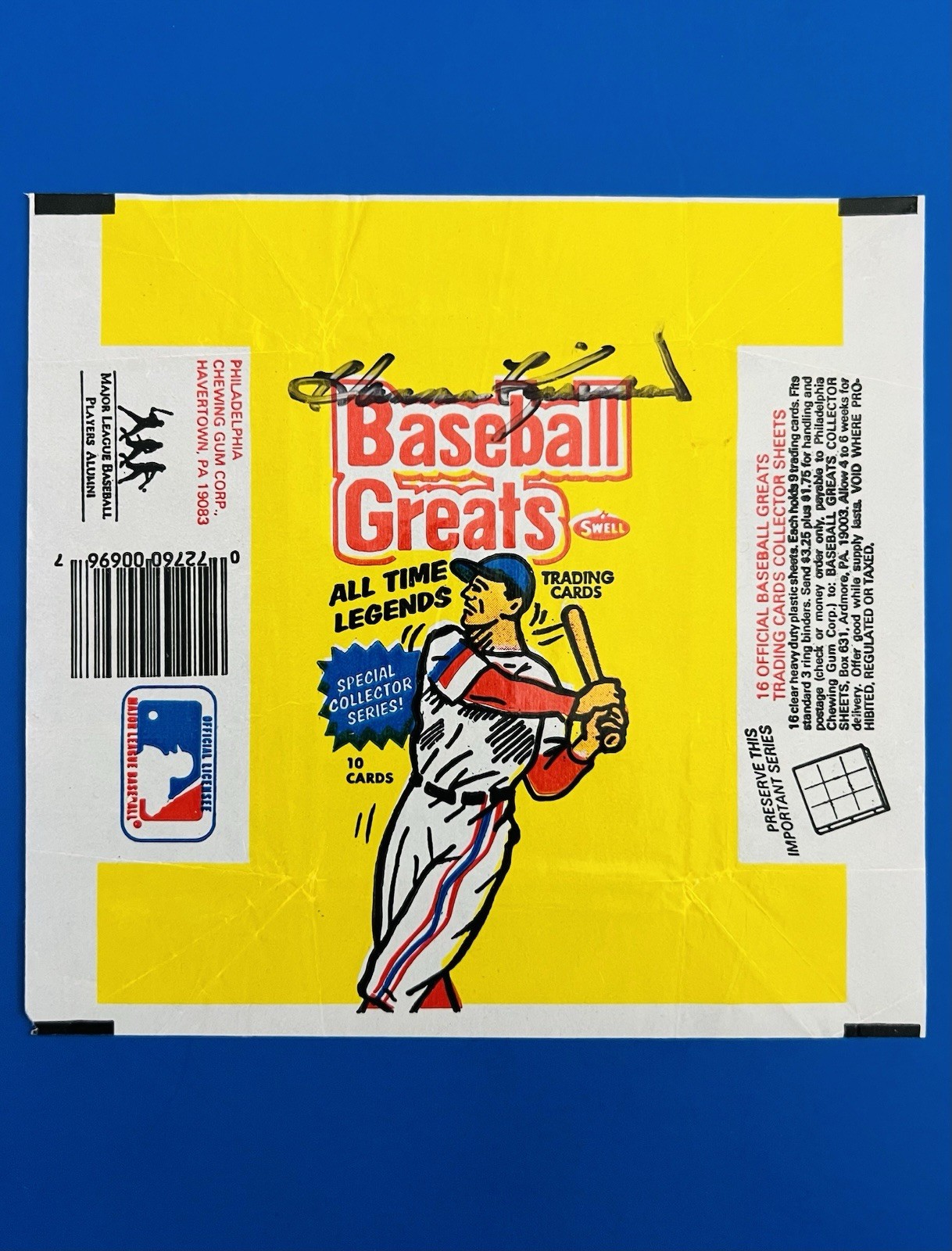 Harmon Killebrew Twins Hand Signed Swell Baseball Card Wrapper; Authentic Auto