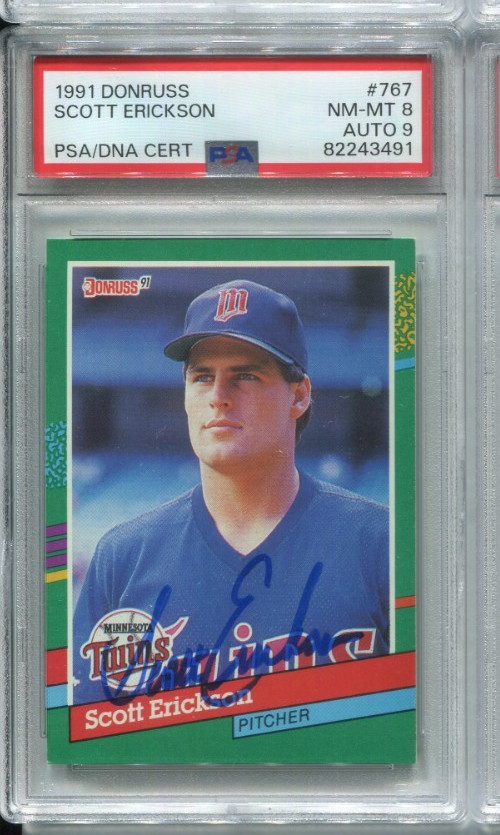 Scott Erickson RC Signed Minnesota Twins 1991 Donruss #767 PSA 8 DNA 9 Auto