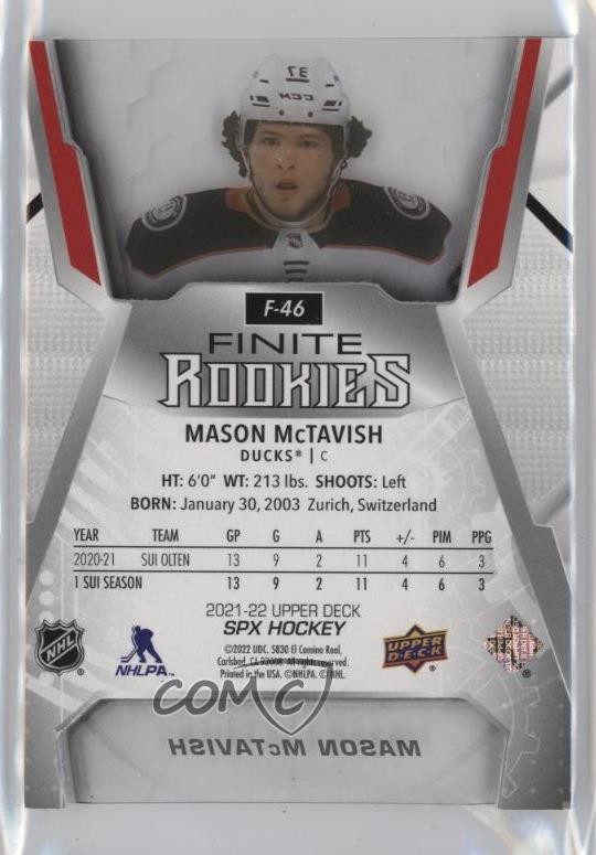 2021-22 SPx Finite Rookies 254/399 Mason McTavish #F-46 RC n1u