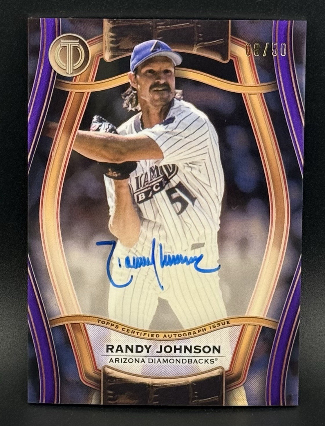 2025 Topps Tribute Baseball Randy Johnson Purple On Card Auto /50 Diamondbacks