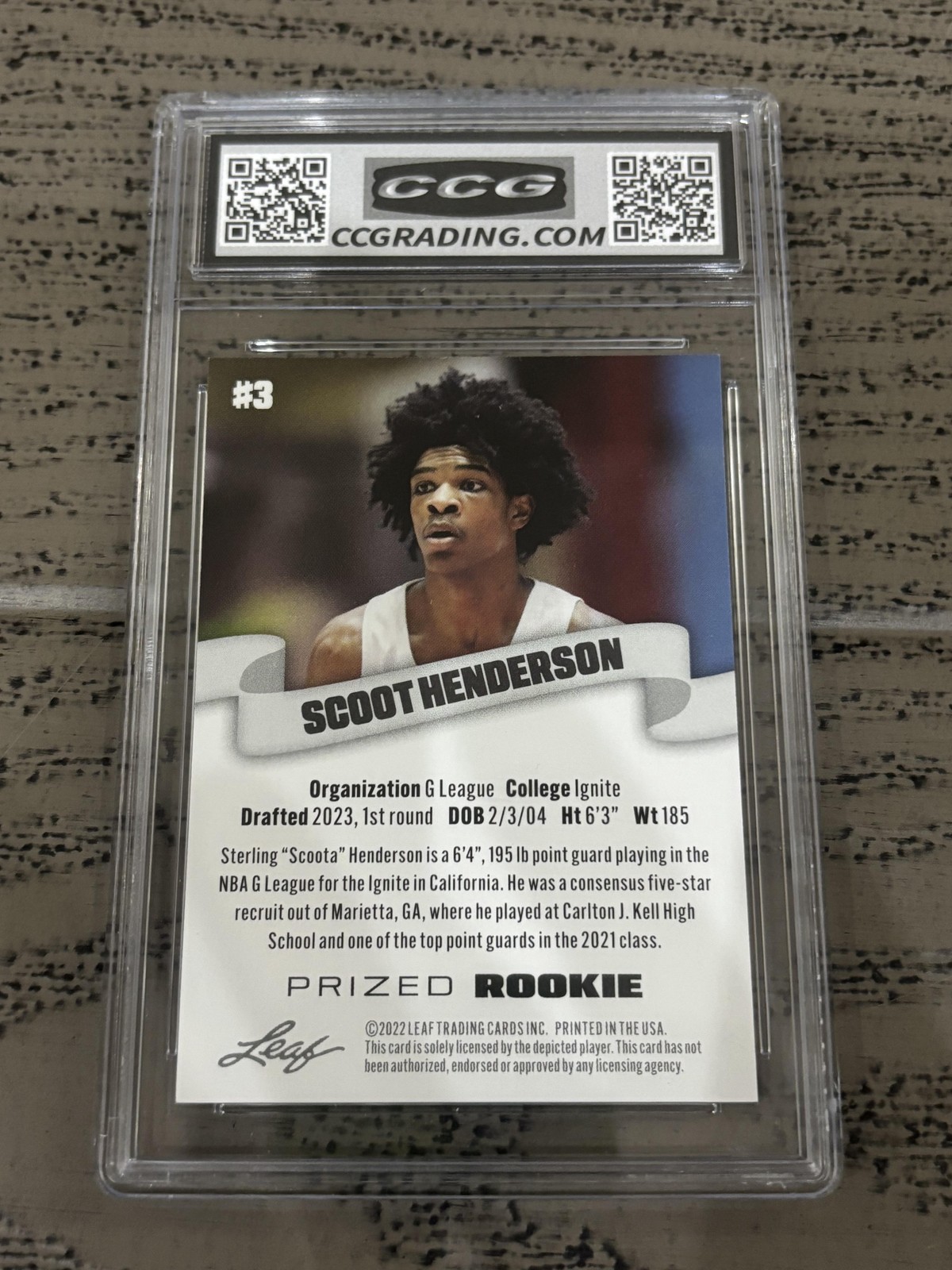 Scoot Henderson 2022 Leaf Prized Rookie CCG 10 RC