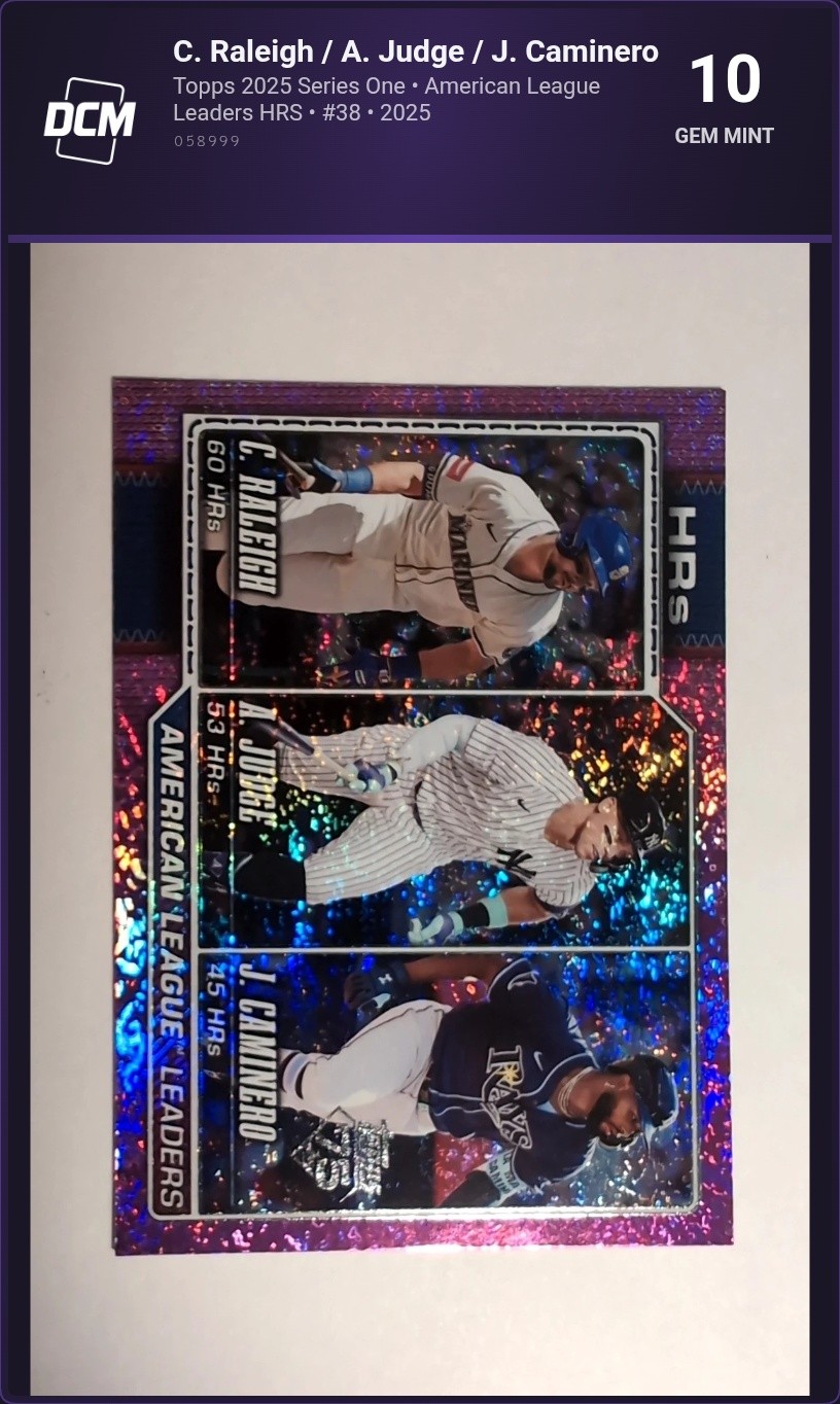 C. Raleigh / A. Judge / J. Caminero – Topps 2025 Series One – #38 – DCM Grade 10