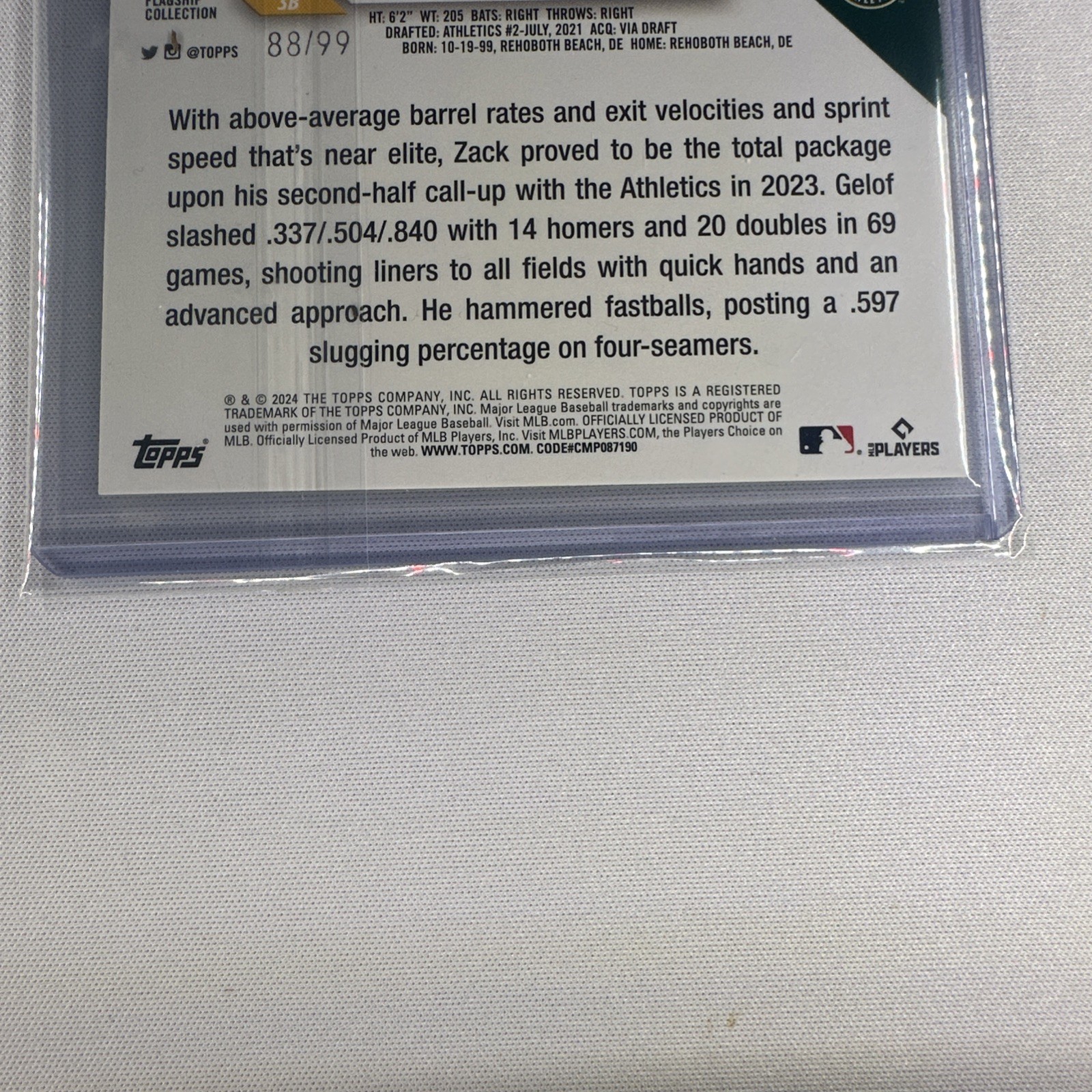 2024 Topps Flagship Collection – Zack Gelof #57 Green /99 (RC)