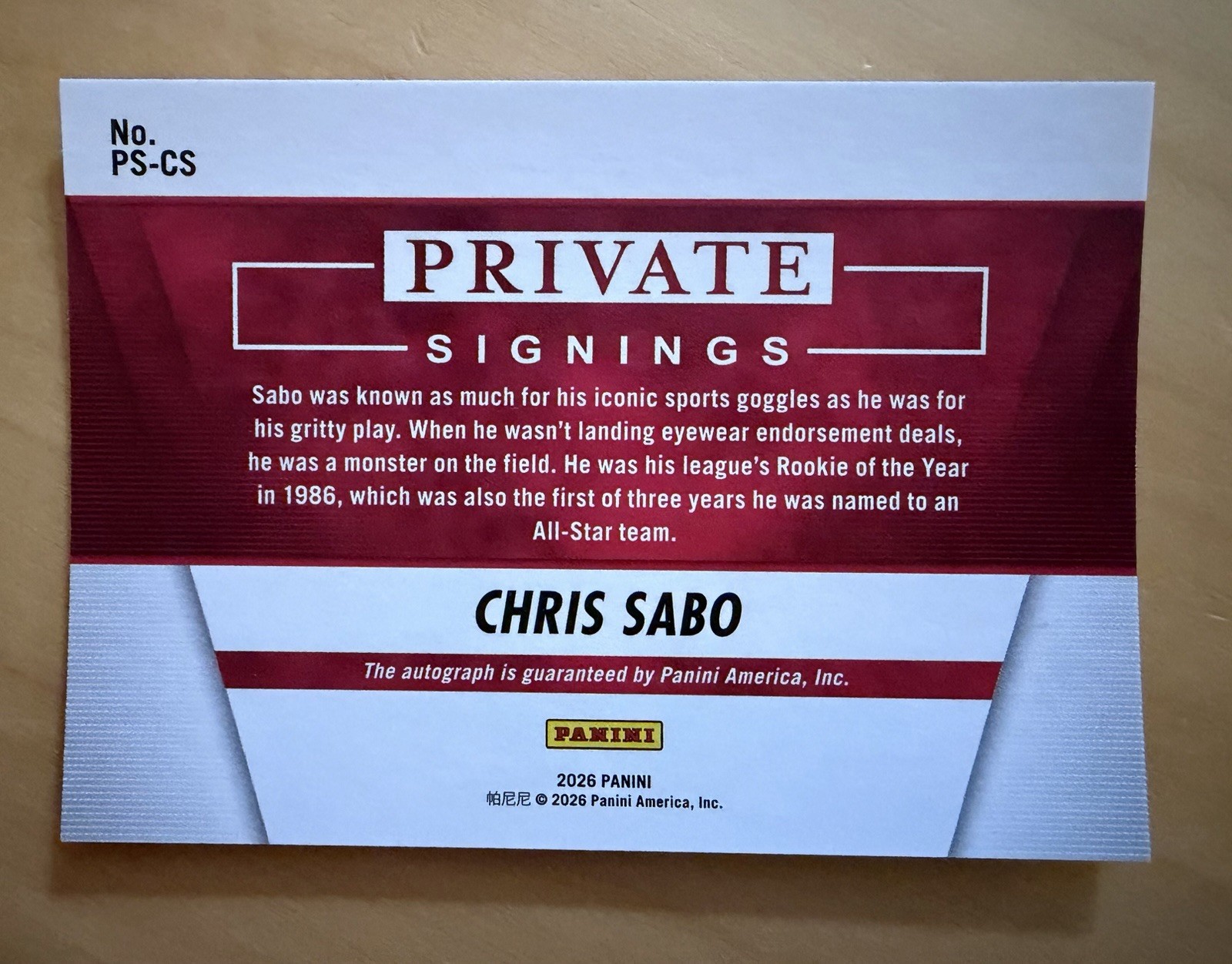 2026 Chris Sabo Auto Donruss Elite Baseball Private Signings Autograph On Card