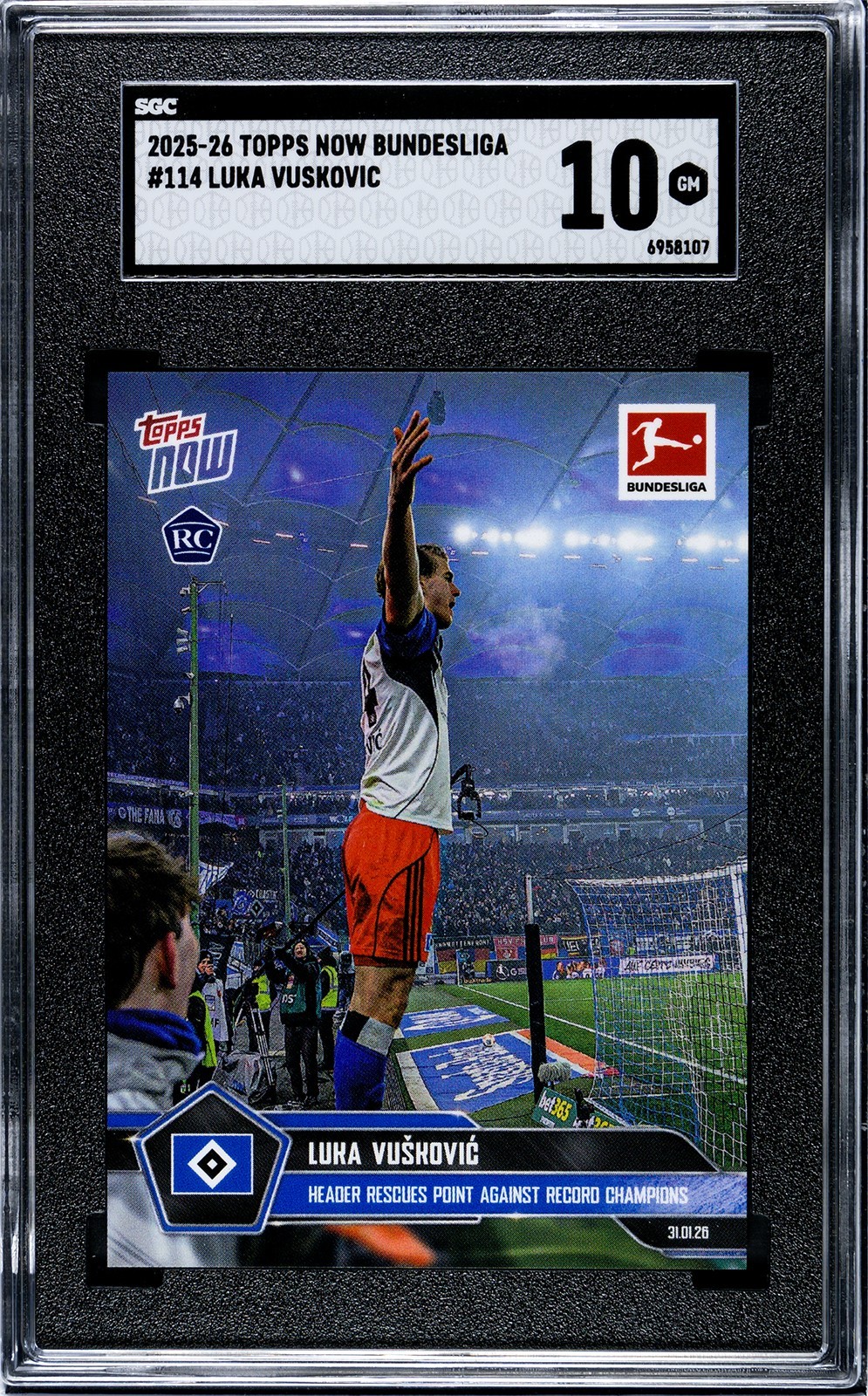 2025-26 Topps Now Bundesliga #114 Luka Vuskovic RC SGC 10 Brighton