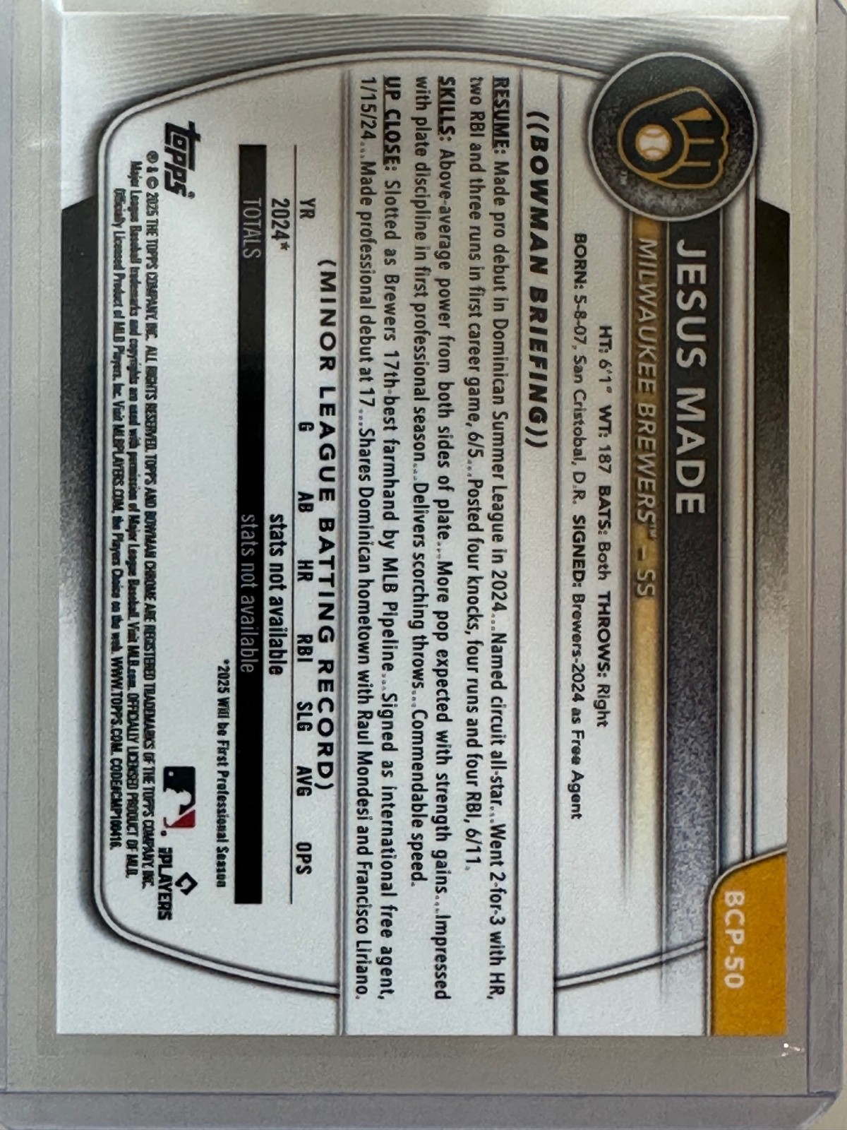 2025 Bowman Chrome Jesus Made 1st Edition RC #BCP-50 Refractor – Mint