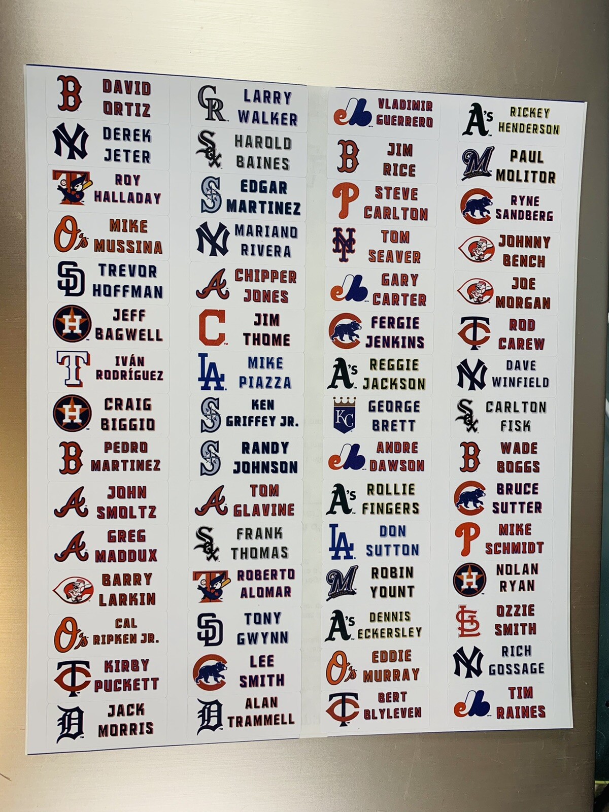 60 Customized MLB HOF Player Labels For Sports Card Tall Dividers LABELS ONLY