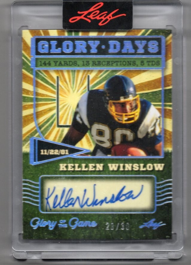 2025 Leaf Glory of the Game Kellen Winslow Glory Days AUTO AUTOGRAPH 20/30 HOF