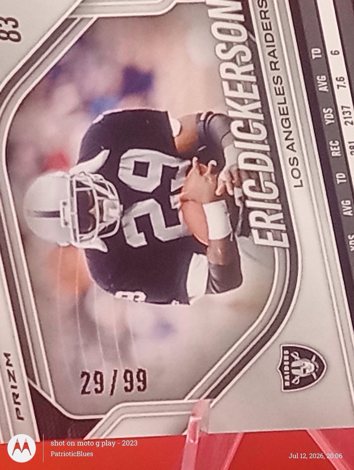 2025 Panini Prizm Eric Dickerson #83 Blue Ice Jersey # Match HOF #29/99 Raiders