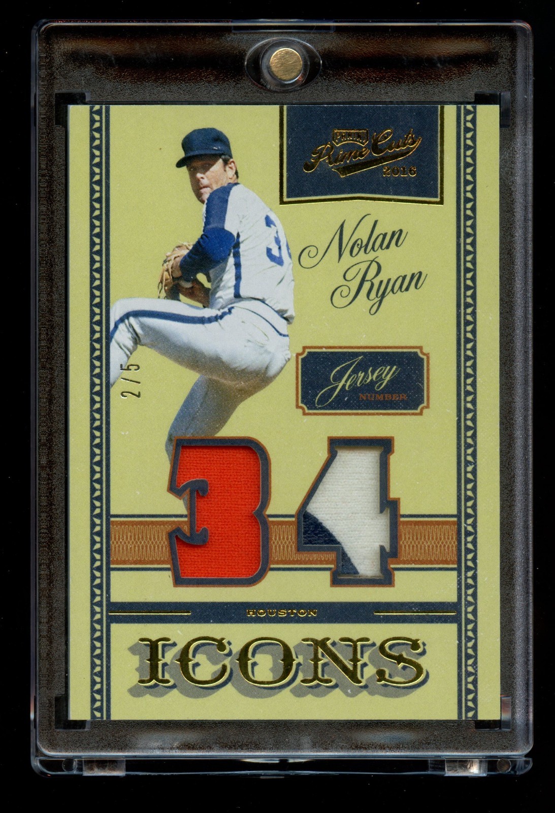 2016 Panini Prime Cuts Nolan Ryan Icons 3 Color Patch 2/5 Game Used HOF