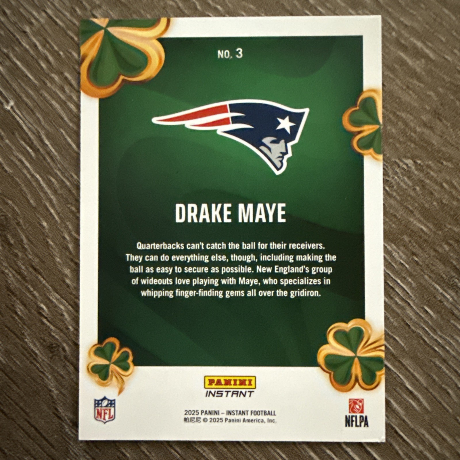 2025 Panini Instant Lucky Clover Coin SSP Insert Drake Maye New England Patriots