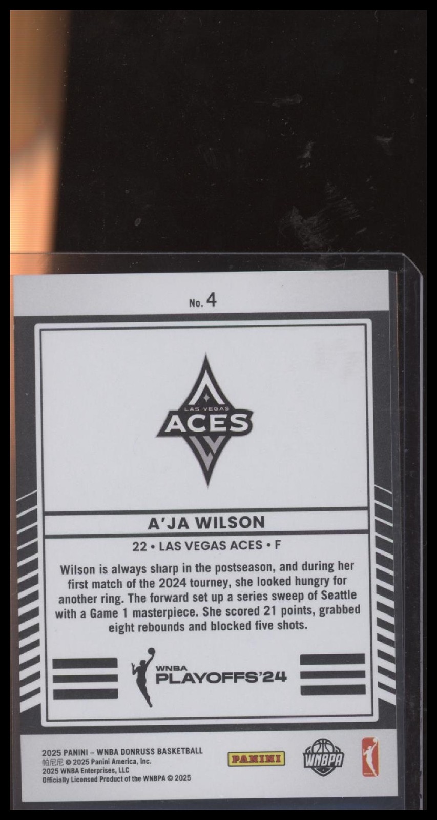 2025 Donruss WNBA #4 A’ja Wilson Road To The Finals First Round #/499