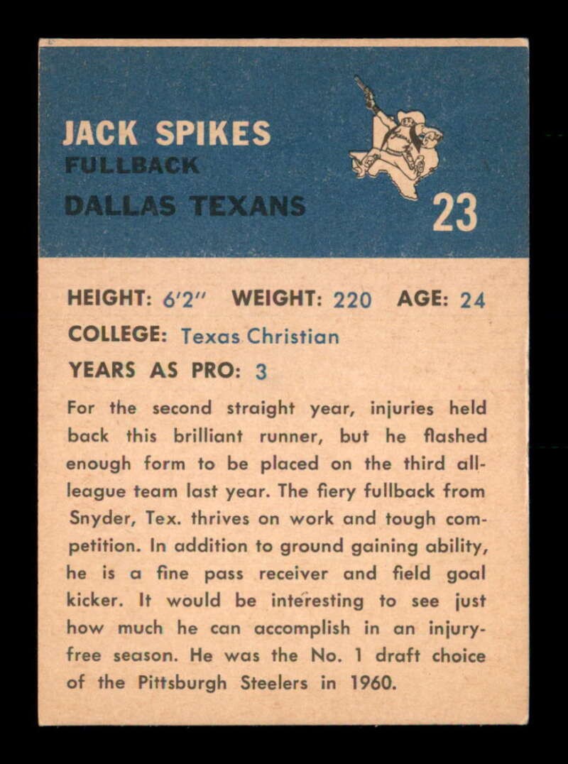 1962 Fleer #23 Jack Spikes EX+ X3581396