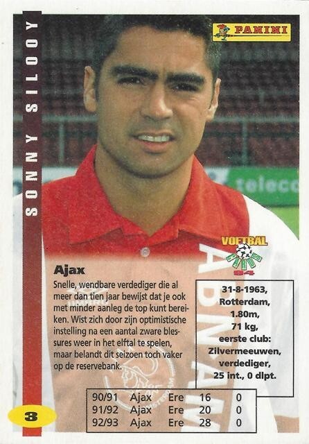 1993 – 1994 Panini Dutch Voetbal – Ajax (1 – 16) – Netherland / Holland
