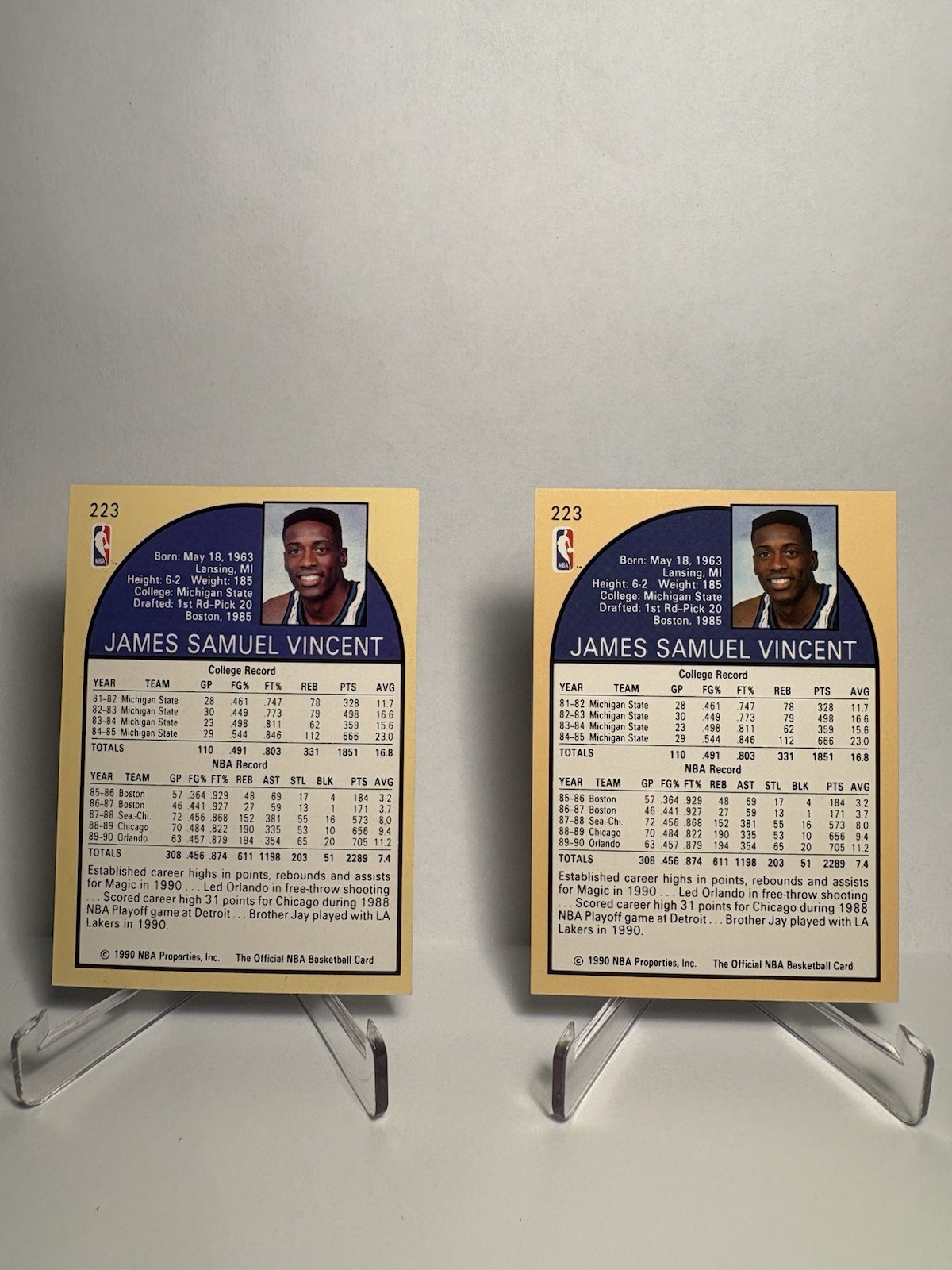 1990-91 NBA Hoops – Sam Vincent #223 Jordan Wearing #12 Jersey Lot Of 2