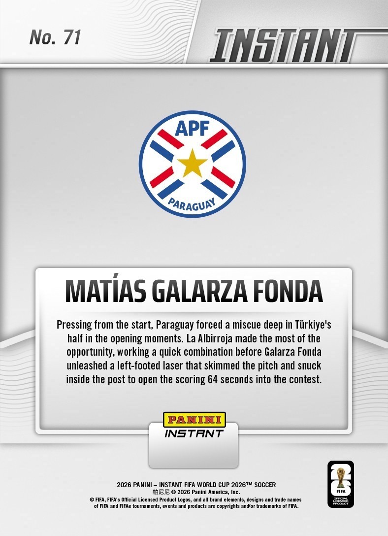 2026 Panini Instant FIFA World Cup #71 Matias Galarza Fonda Paraguay RC Presale