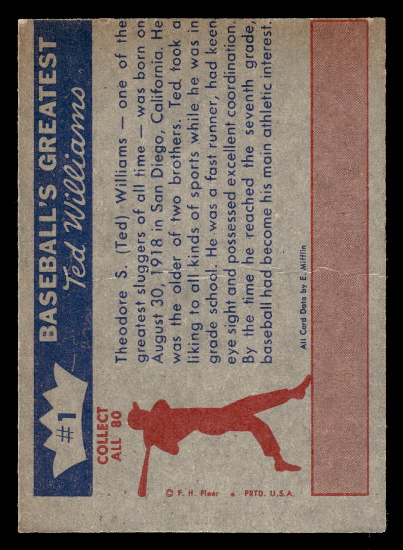 1959 Fleer Ted Williams Baseball Ted Williams The Early Years #1 EX/MT Red Sox