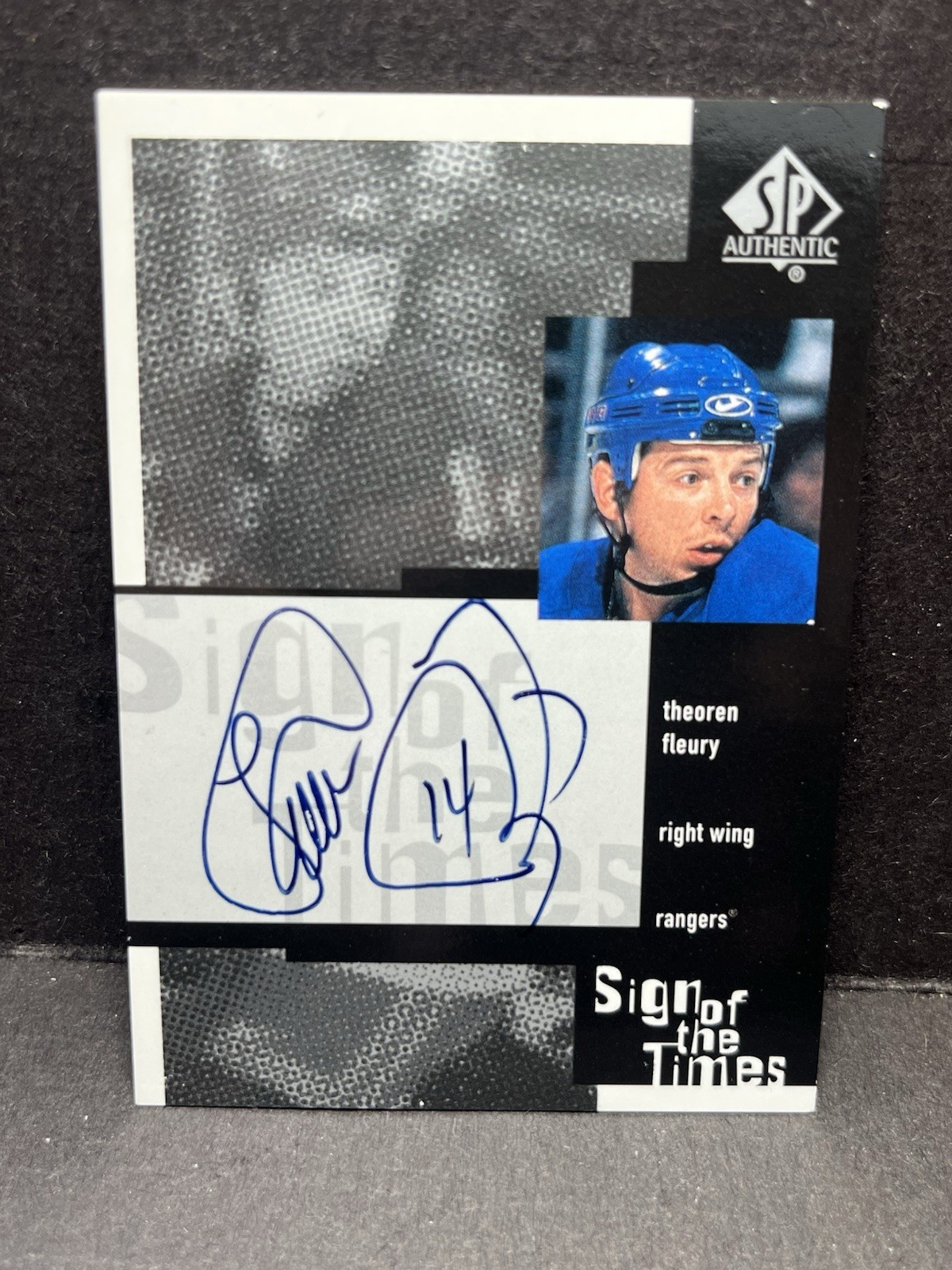 Theoren Fleury Auto 1999-00 SP Authentic Sign of the Times On Card NYR Rangers