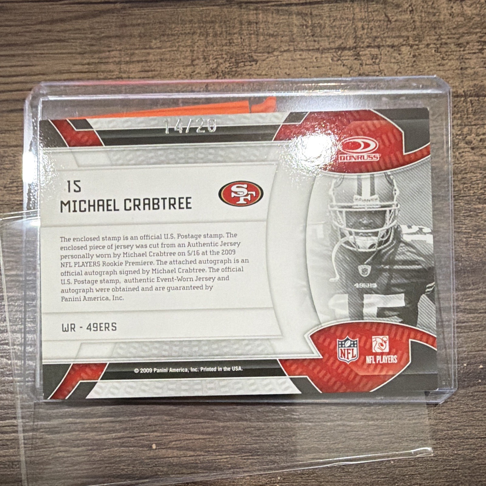 2009 Certified Souvenir Stamps Michael Crabtree Auto/Jersey/Stamp #14/20