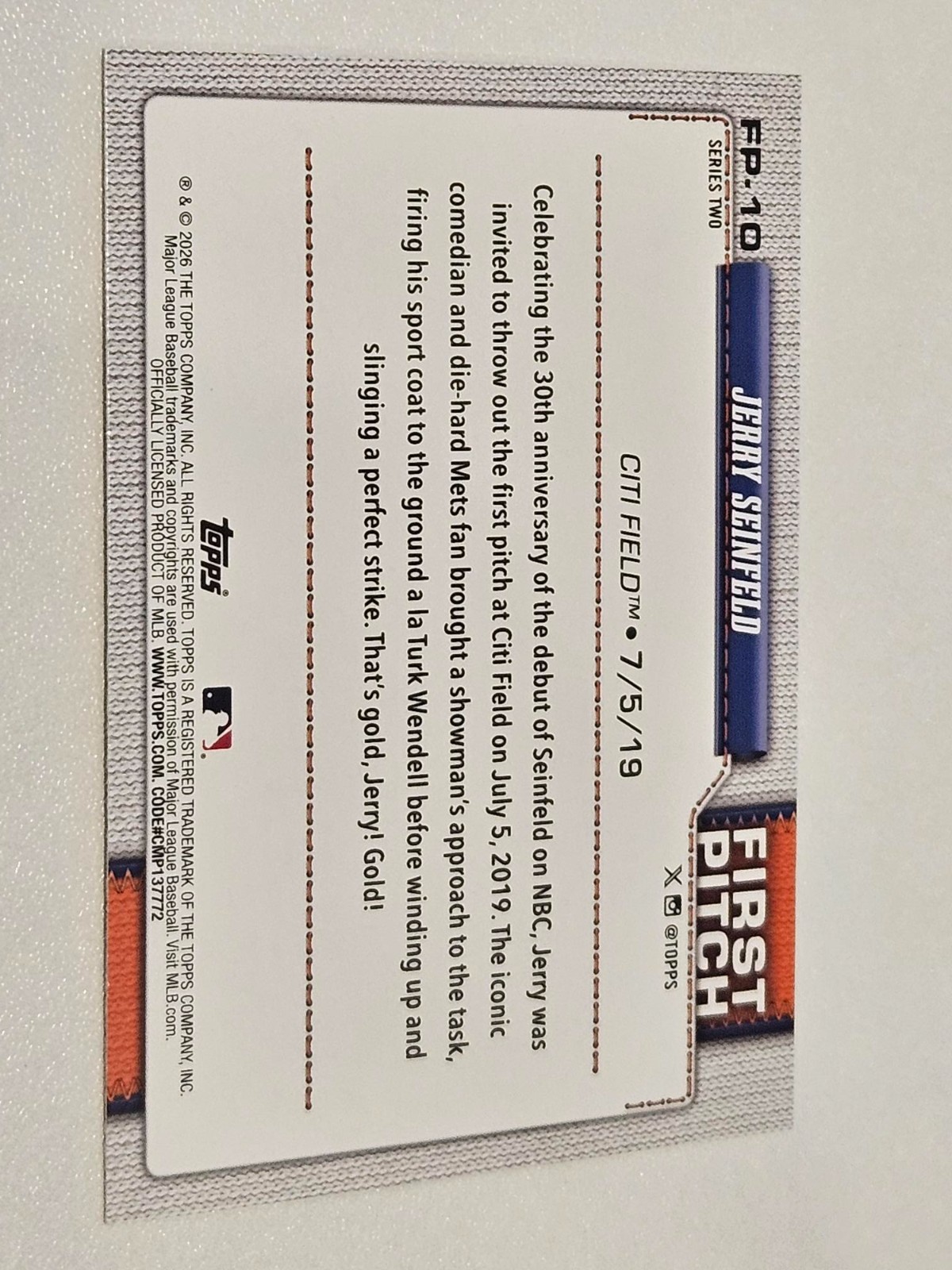 2026 Topps Series 2 Jerry Seinfeld First Pitch FP-10 Rainbow Foil New York Mets