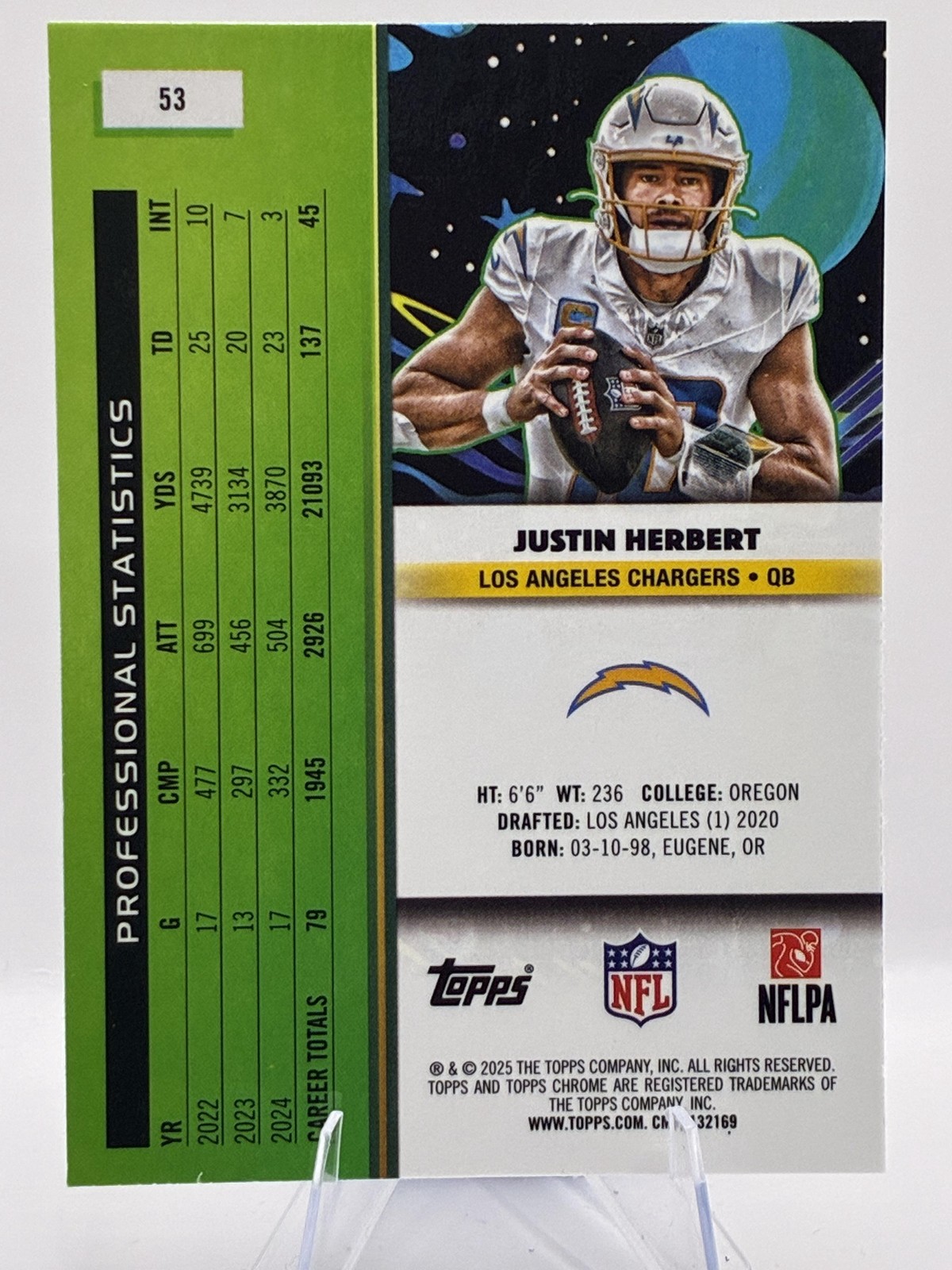 2025 Topps Chrome Cosmic Justin Herbert #53 Los Angeles Chargers
