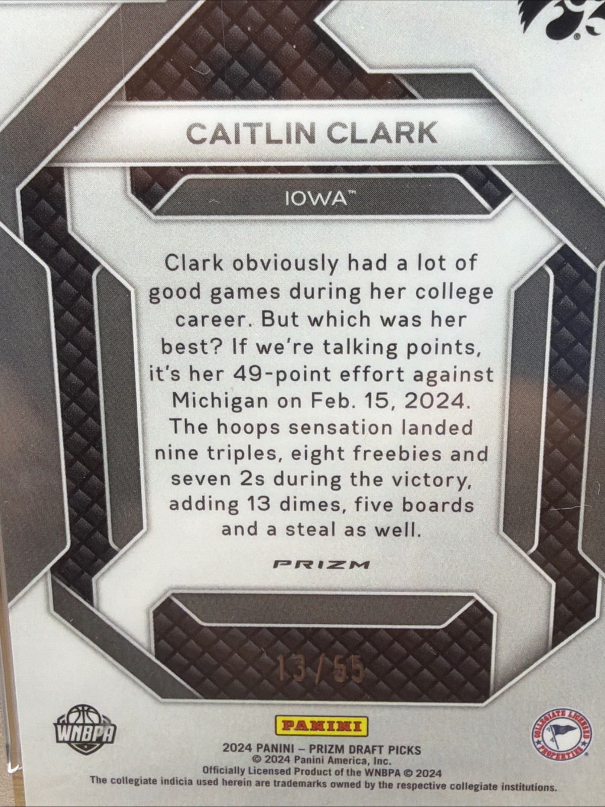 2024 Panini Draft Picks New Recruits Caitlin Clark #14 Purple Pulsar RC PSA 10