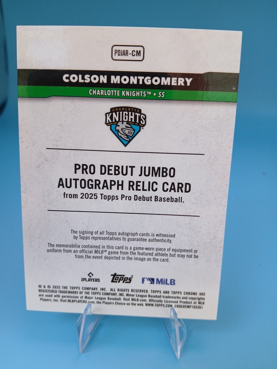 2025 Topps Pro Debut Colson Montgomery On Card Auto Relic Card Gold /50