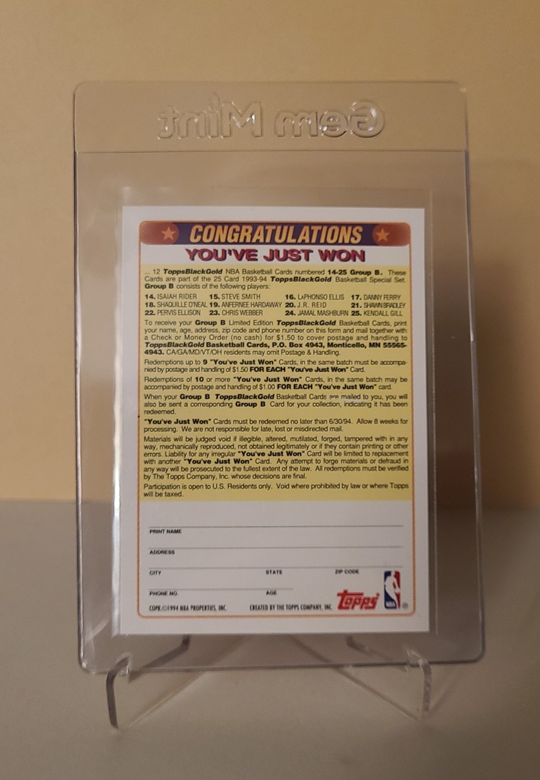 1993 Topps – Prize Black Gold Shaquille O’Neal, Anfernee Hardaway, Chris Webber