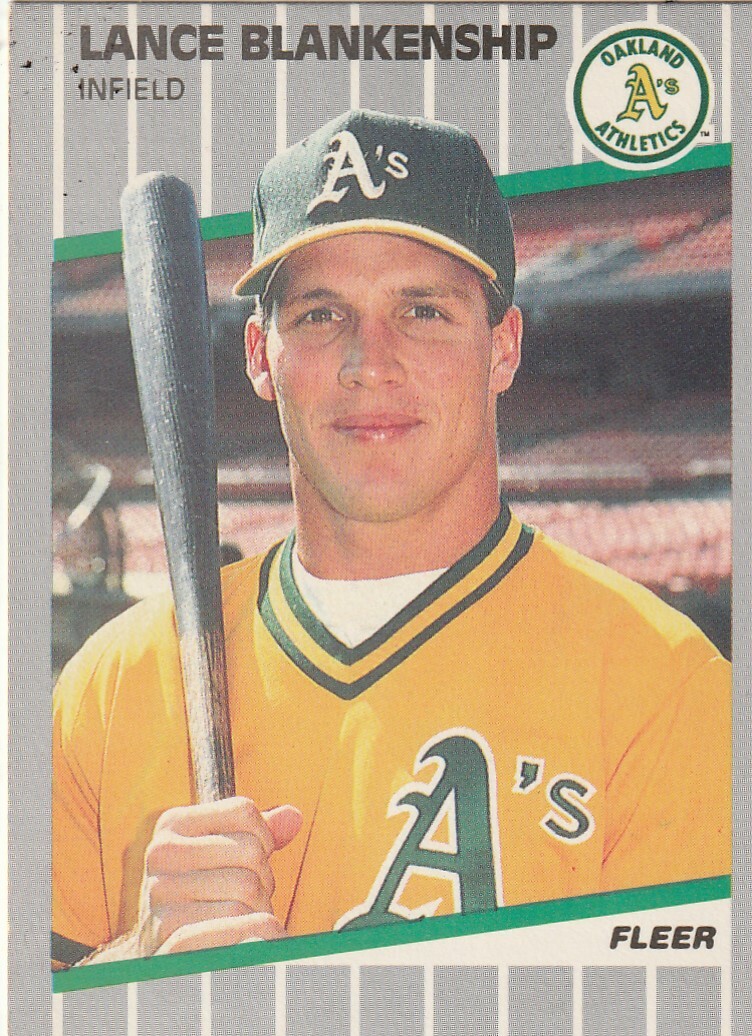 FREE SHIPPING-MINT-1989 Fleer Lance Blankenship #2 A’S PLUS BONUS CARDS