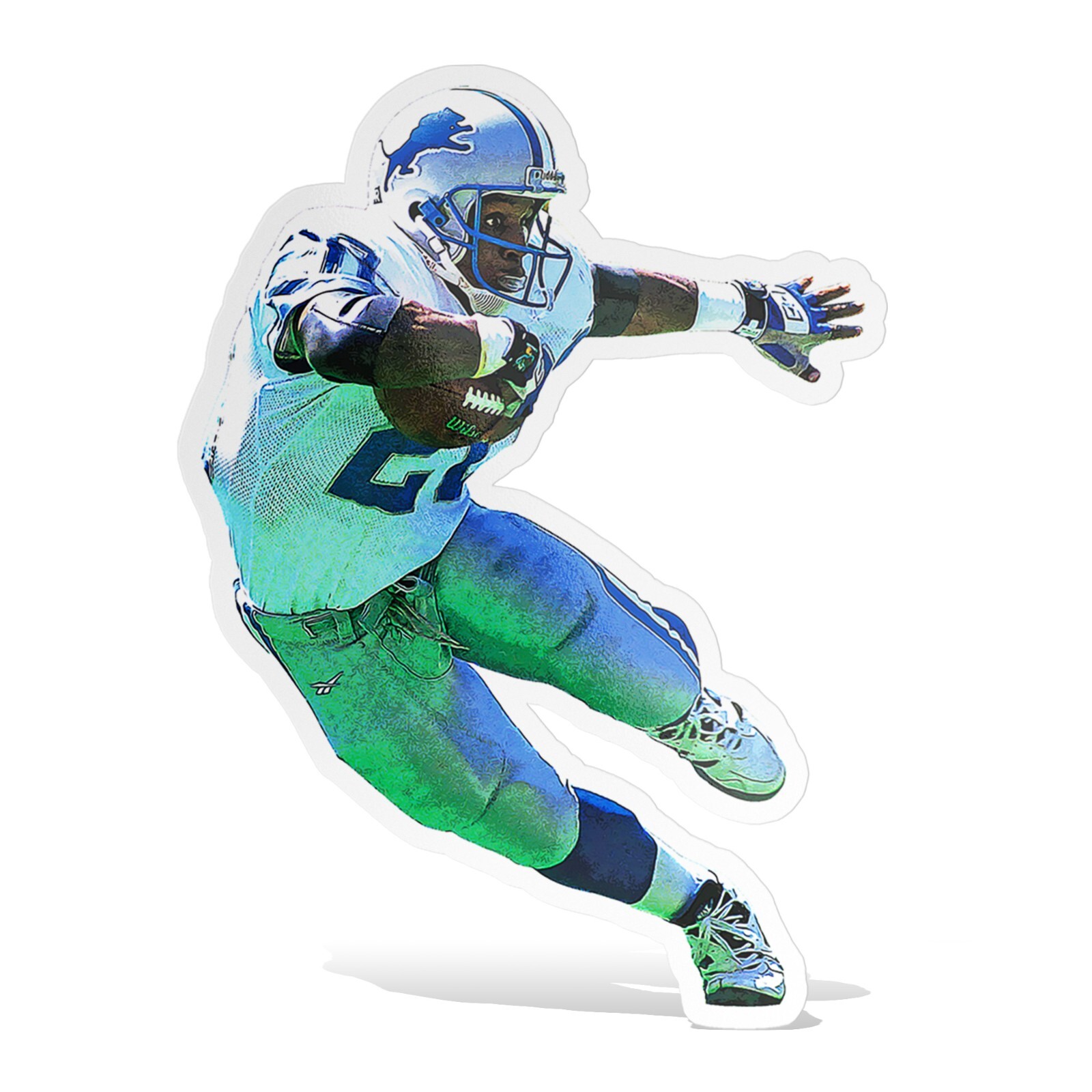 Barry Sanders Running Detroit Lions Football Glossy Sticker Laminate Adhesive