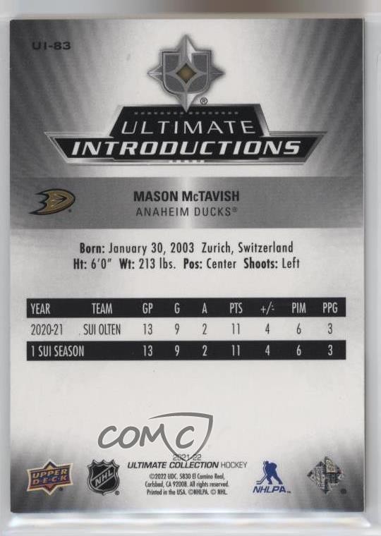 2021 Ultimate Collection Introductions Gold 38/49 Mason McTavish Rookie RC 0gl1