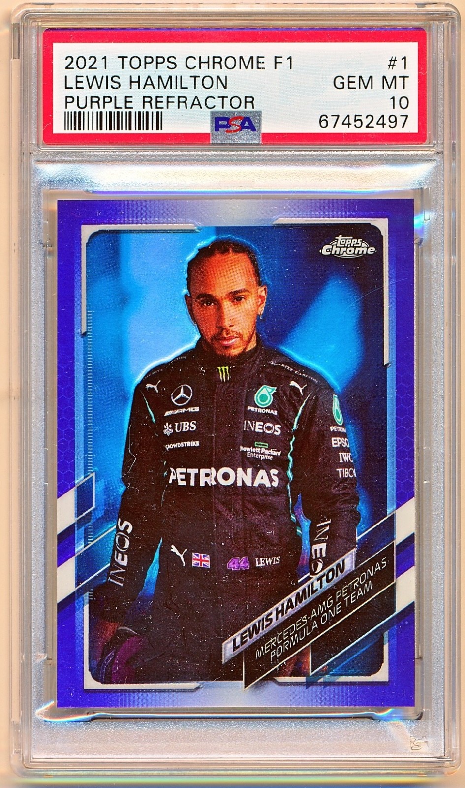2021 Topps Chrome F1 Lewis Hamilton Purple Refractor #1 (347/399) PSA 10