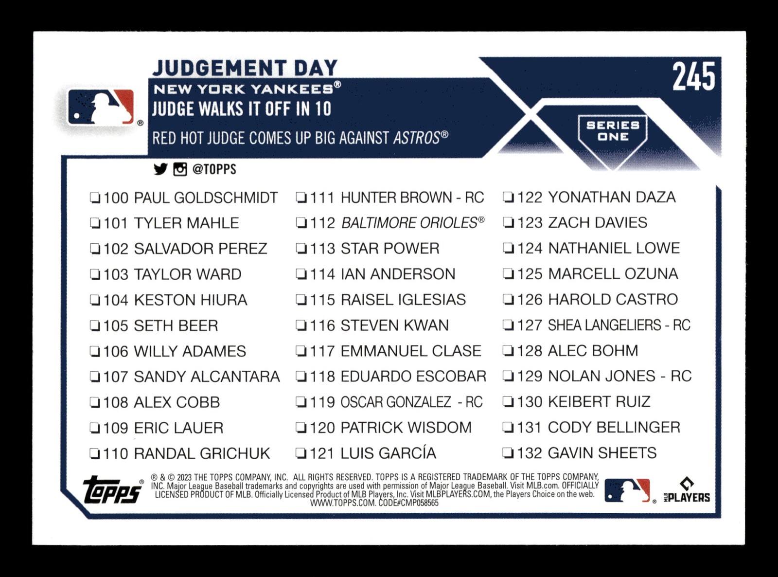 2023 Topps 1st Edition #245 Judgement Day AARON JUDGE