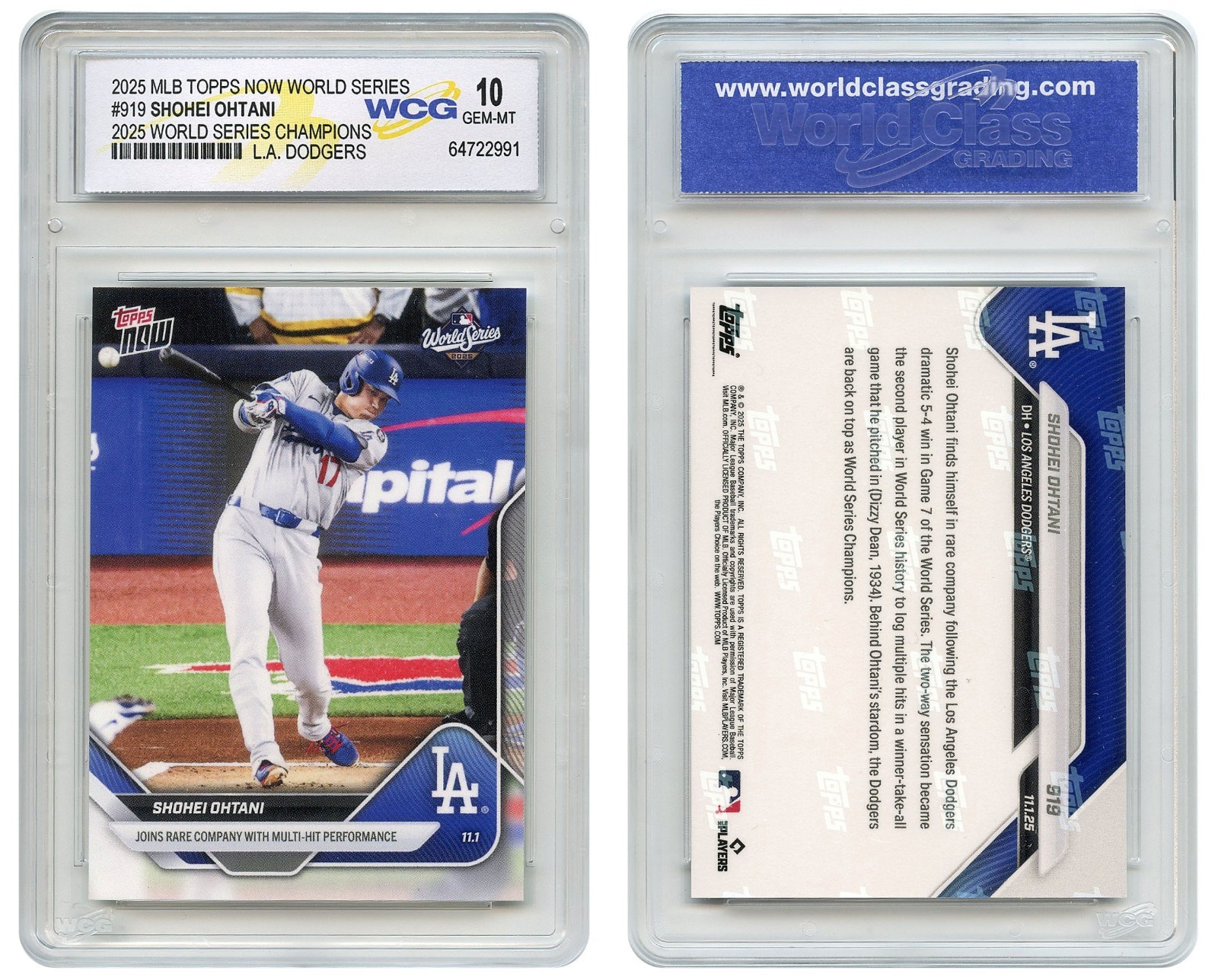 2025 Topps SHOHEI OHTANI Dodgers World Series Champions Card #919 – GEM MINT 10