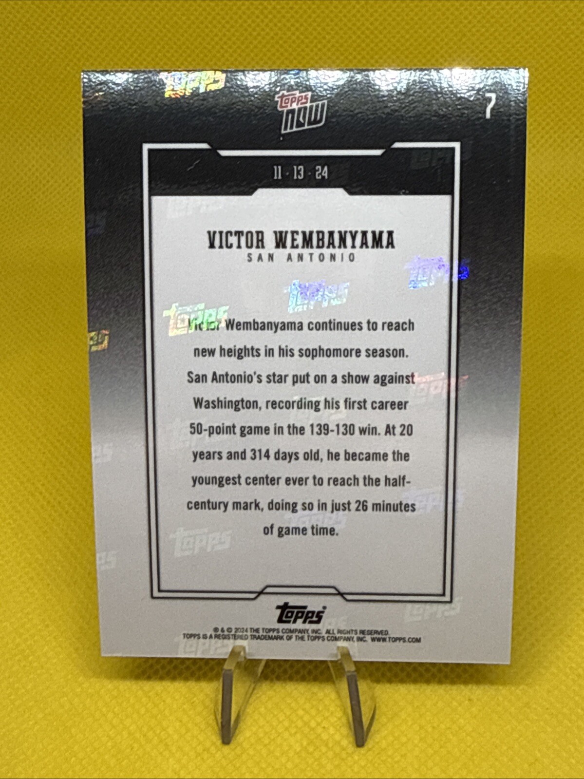 2024 Topps Now Victor Wembanyama Youngest Center Ever With 50 Point Game Rookie