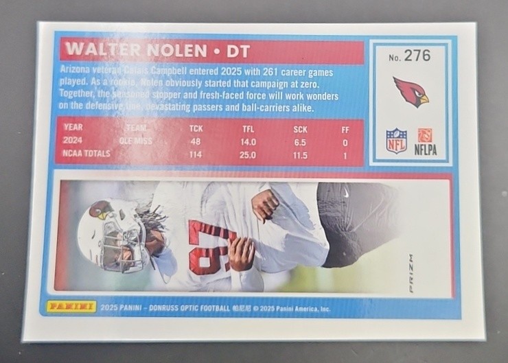 2025 Panini Donruss Optic Walter Nolen #276 Rated Rookie Blue Hyper Prizm