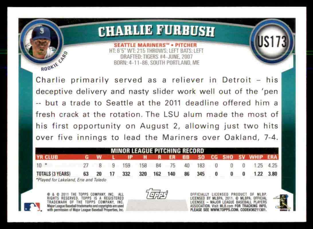 2011 Topps Update Charlie Furbush RC #US173 Seattle Mariners