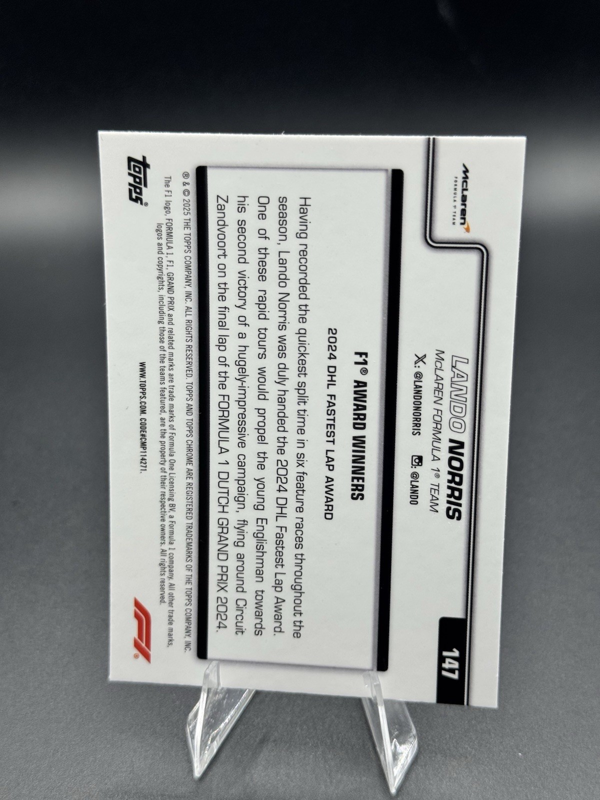 2025 Topps Chrome Sapphire Edition Formula 1 – F1 Award Winners Lando Norris…