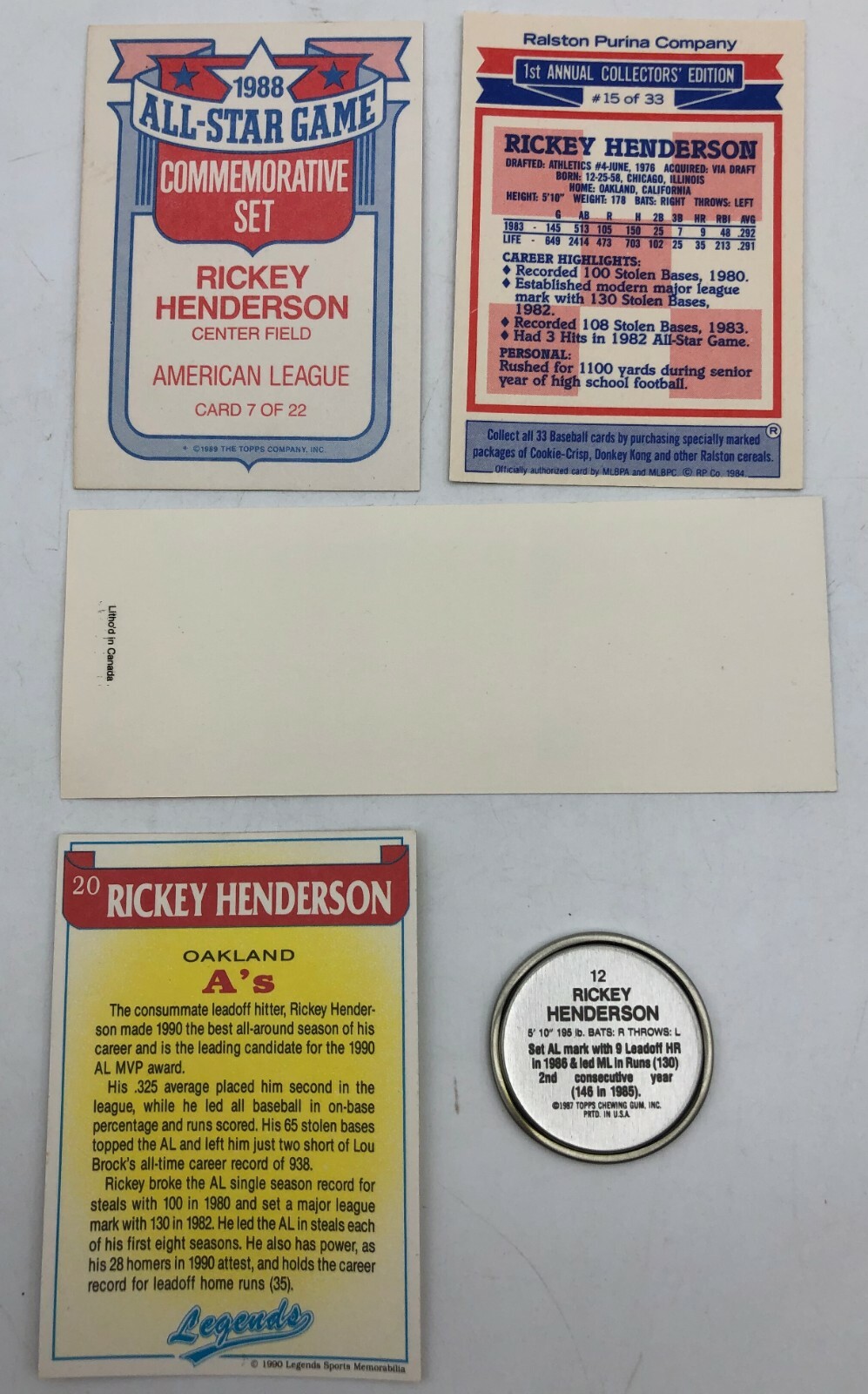 (9) Rickey Henderson Odd Ball Baseball Card Coin Insert Ticket Parallel Lot