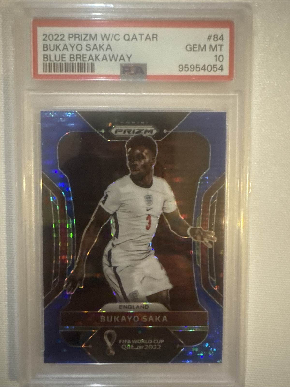 2022 Panini PRIZM Bukayo Saka World Cup Qatar Blue Breakaway /49 PSA 10 England