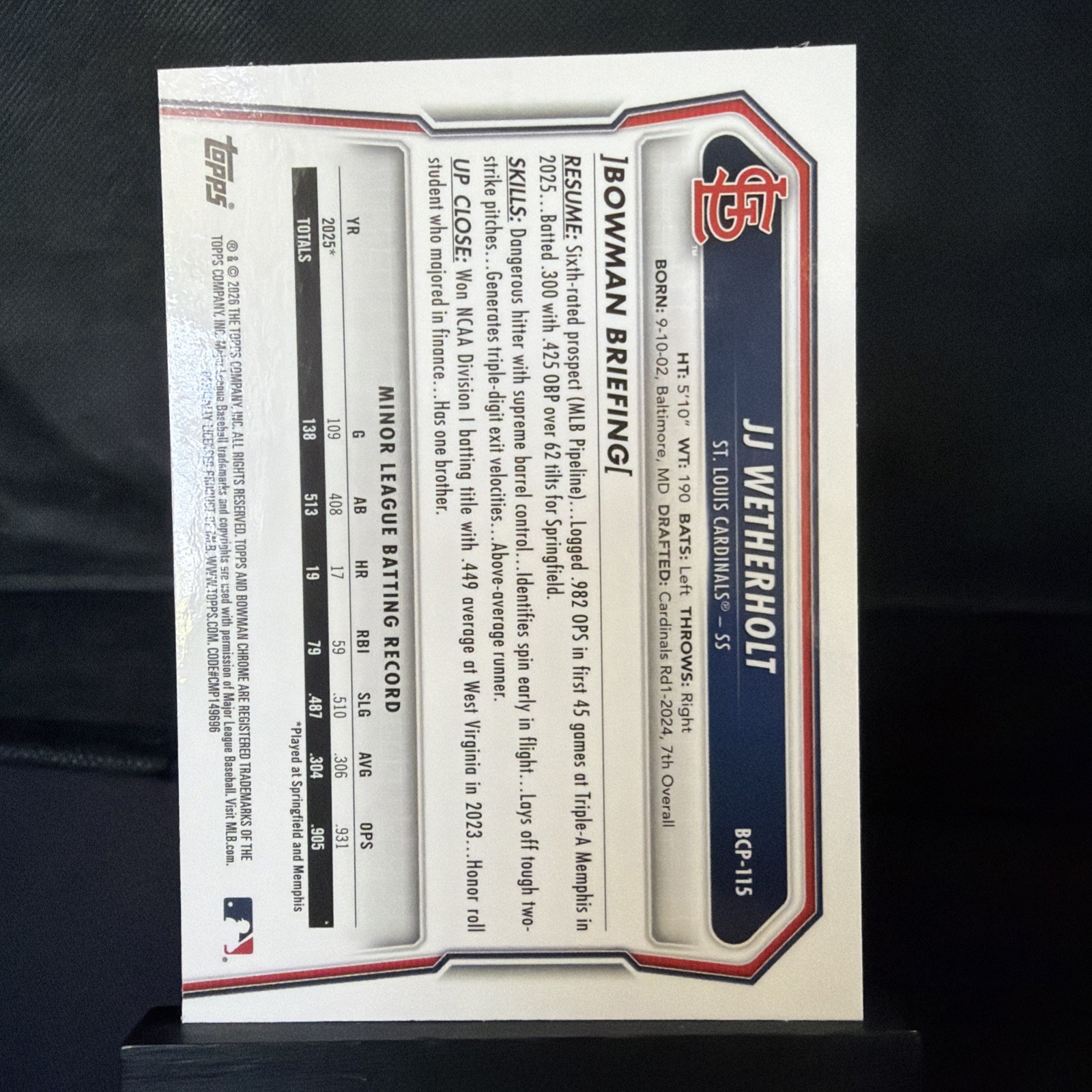 2026 Bowman Chrome JJ Weatherholt Mojo Refractor #115