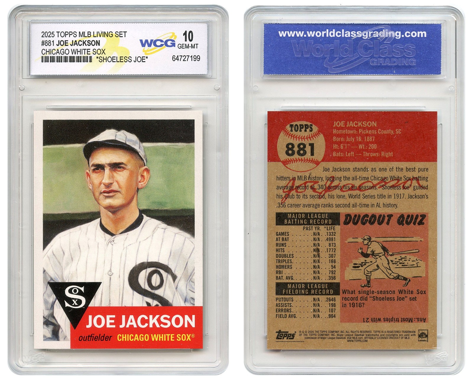 2025 Topps MLB Living Set JOE JACKSON Chicago White Sox Card #881 – GEM MINT 10
