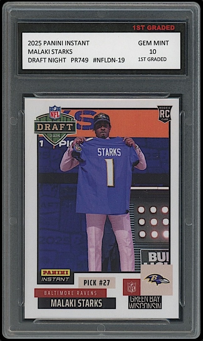 Malaki Starks 2025 Panini Instant NFL Draft Night Rookie Card RC 1st Graded 10