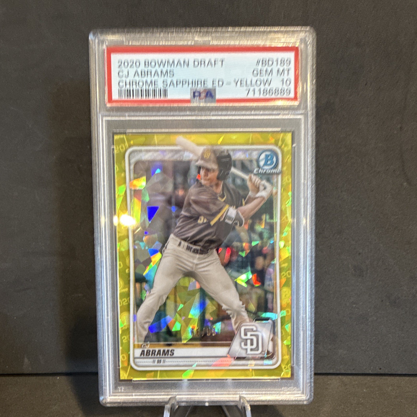 2020 Bowman Draft Chrome Sapphire CJ Abrams Yellow (66/99 BXCR)RC #BD-189 PSA 10