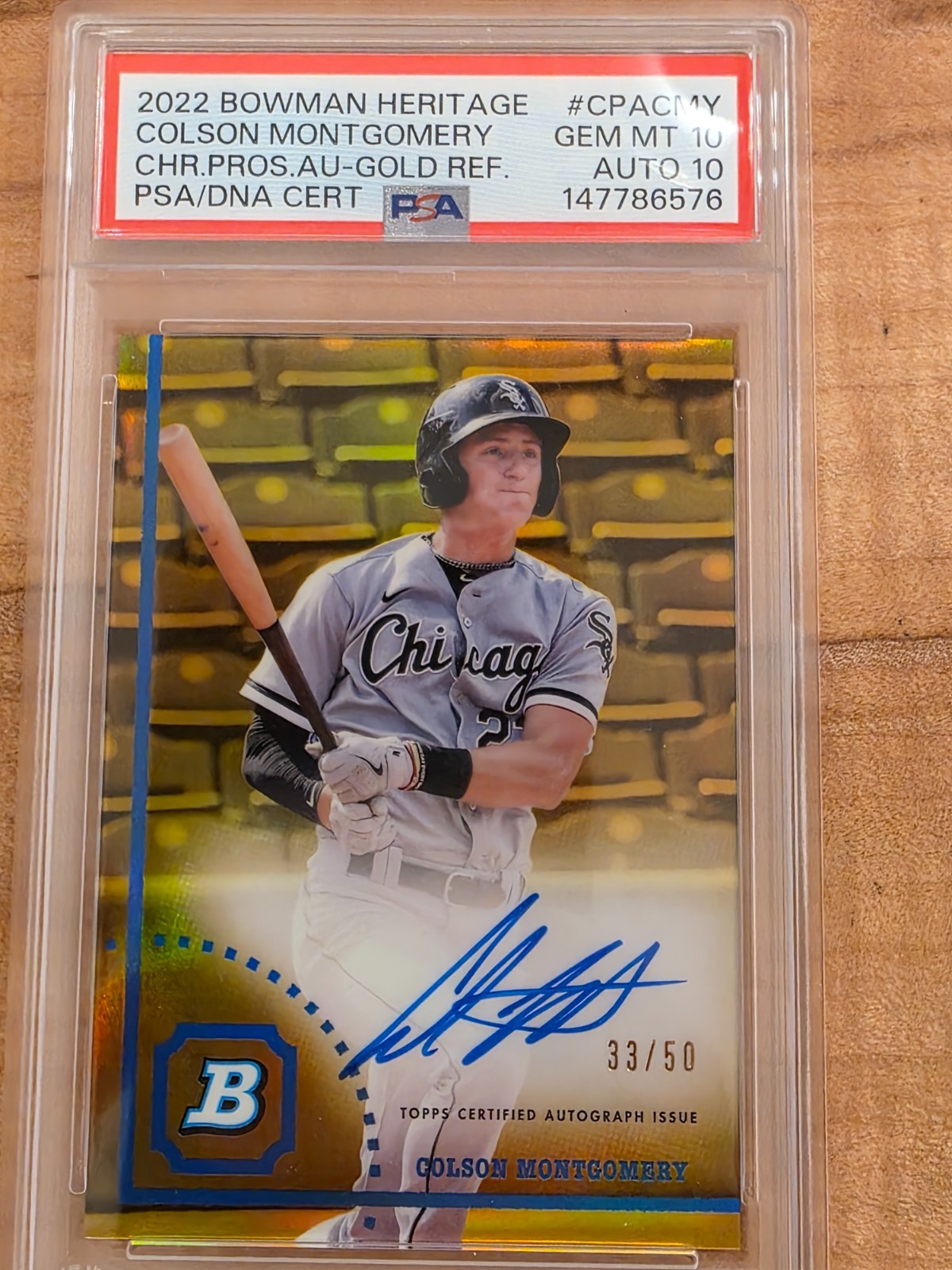 Pure Power!! 2022 Bowman Heritage Colson Montgomery Gold Auto /50PSA 10/10
