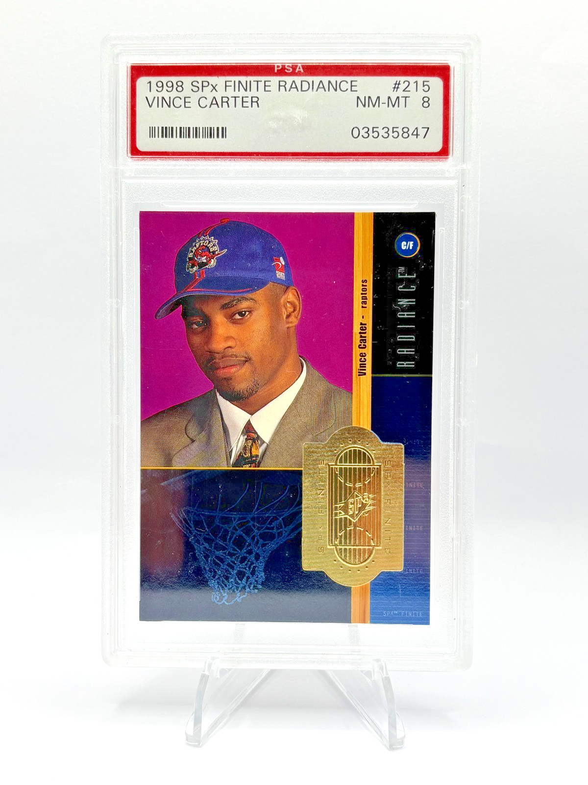 Vince Carter 1998-99 Upper Deck SPx #/1500 Finite Rookie Radiance (RC) | PSA 8