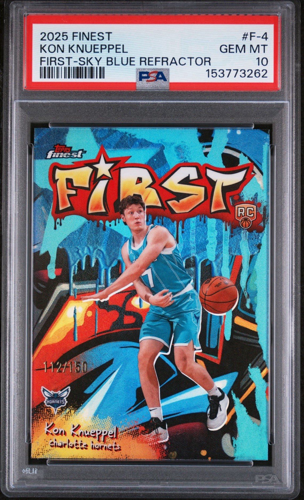2025 Topps Finest Kon Knueppel Rookie First Sky Blue /150 PSA 10 – Pop 2