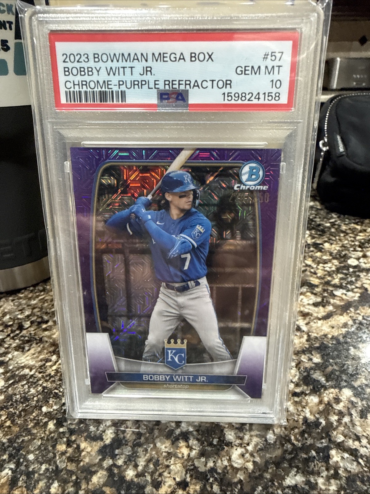 2023 Bowman Chrome Mega Box Purple Refractor Bobby Witt Jr #57 220/250 PSA-10