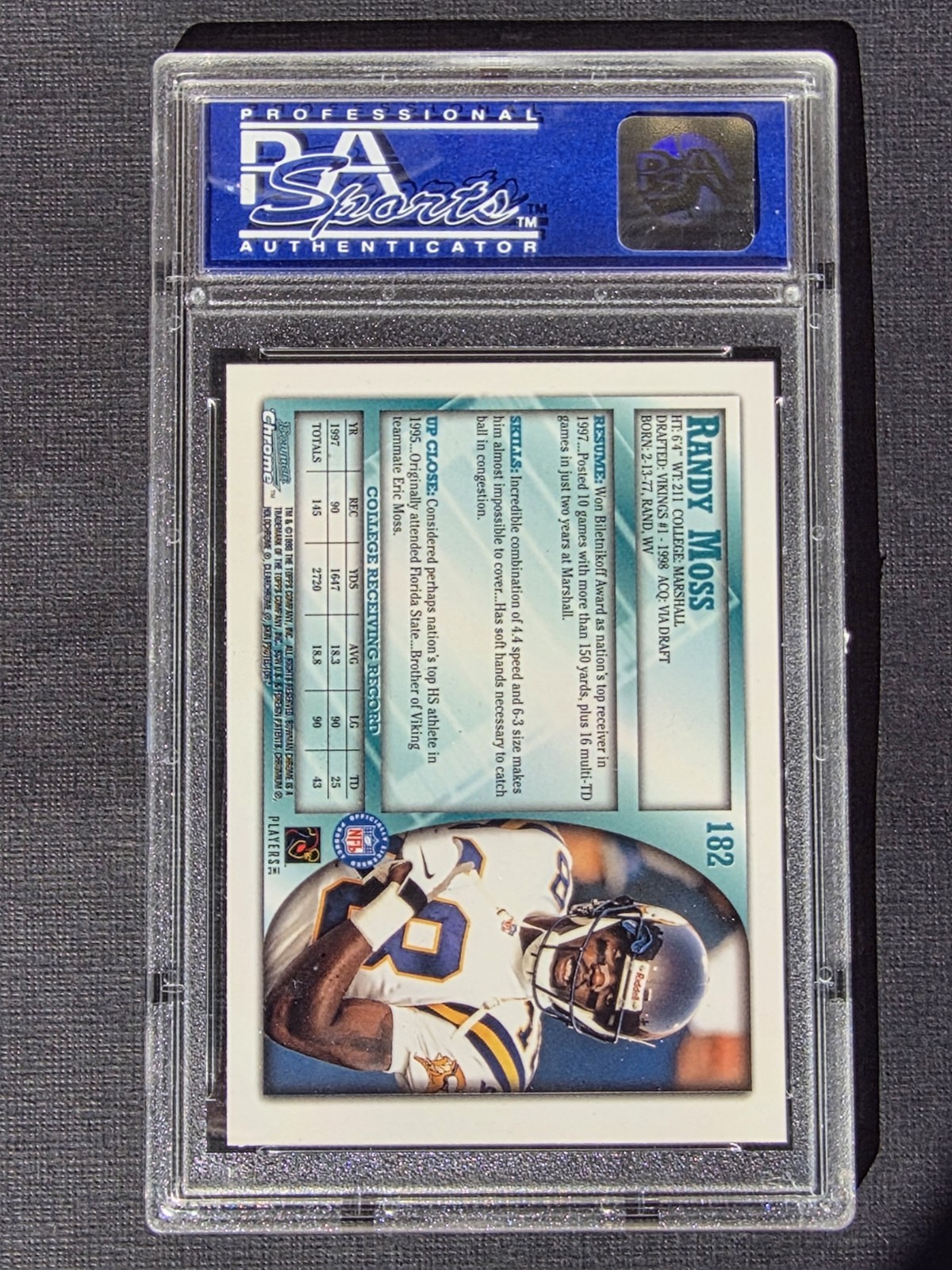 1998 Bowman Chrome Randy Moss Rookie Card #182 PSA 9 MINT RC HOF Vikings