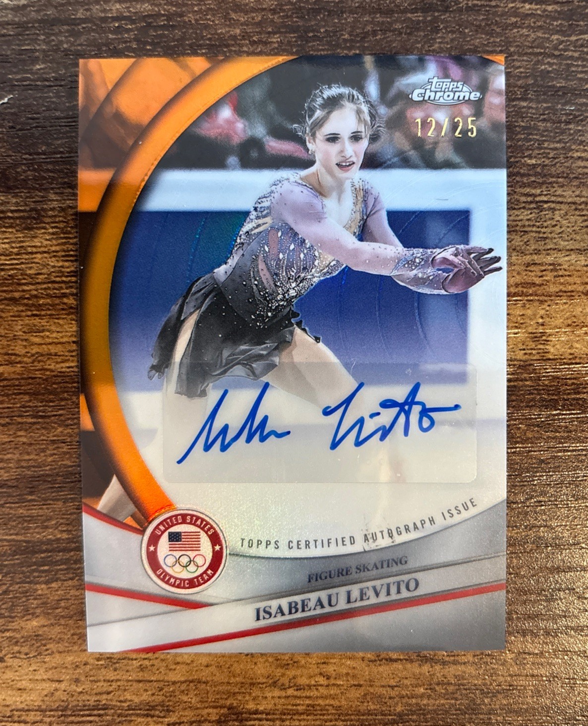 2026 Topps Chrome US Olympics #BCA-ILE Isabeau Levito Orange Refractor Auto /25